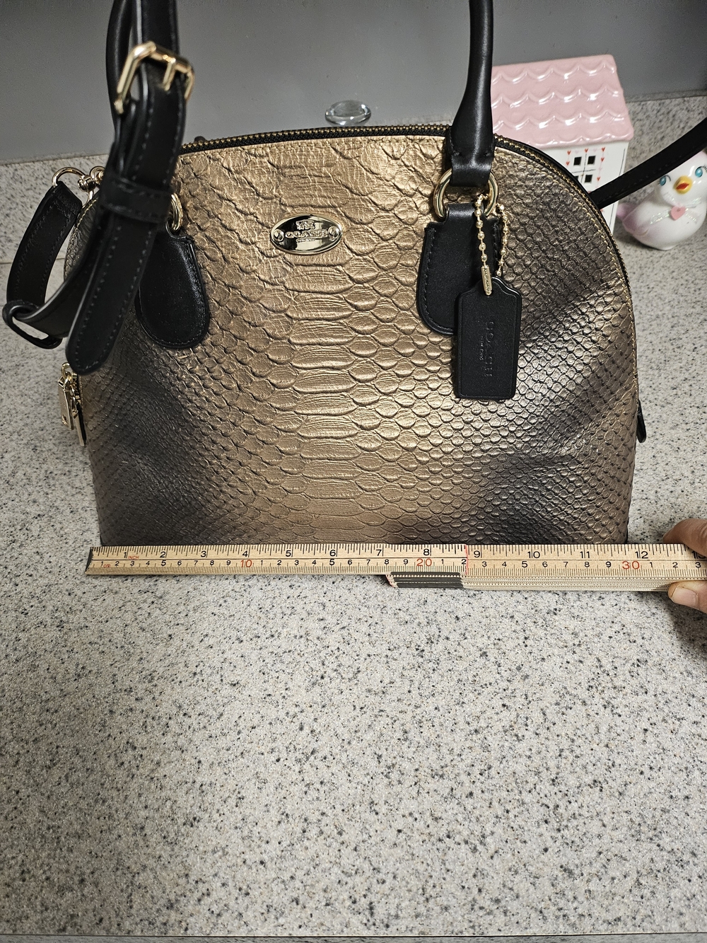 COACH CORA DOMED SNAKEPRINT SATCHEL CROSSBODY BAG GOLD - Picture 10 of 13
